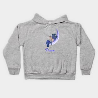 Fairy faerie elf sitting on sickle moon with stars saying dream Kids Hoodie